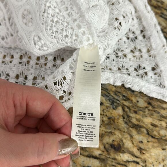 Chico’s Cotton Novel Crochet Cecilia Long Sleeve Top In White Size L - Picture 5 of 9